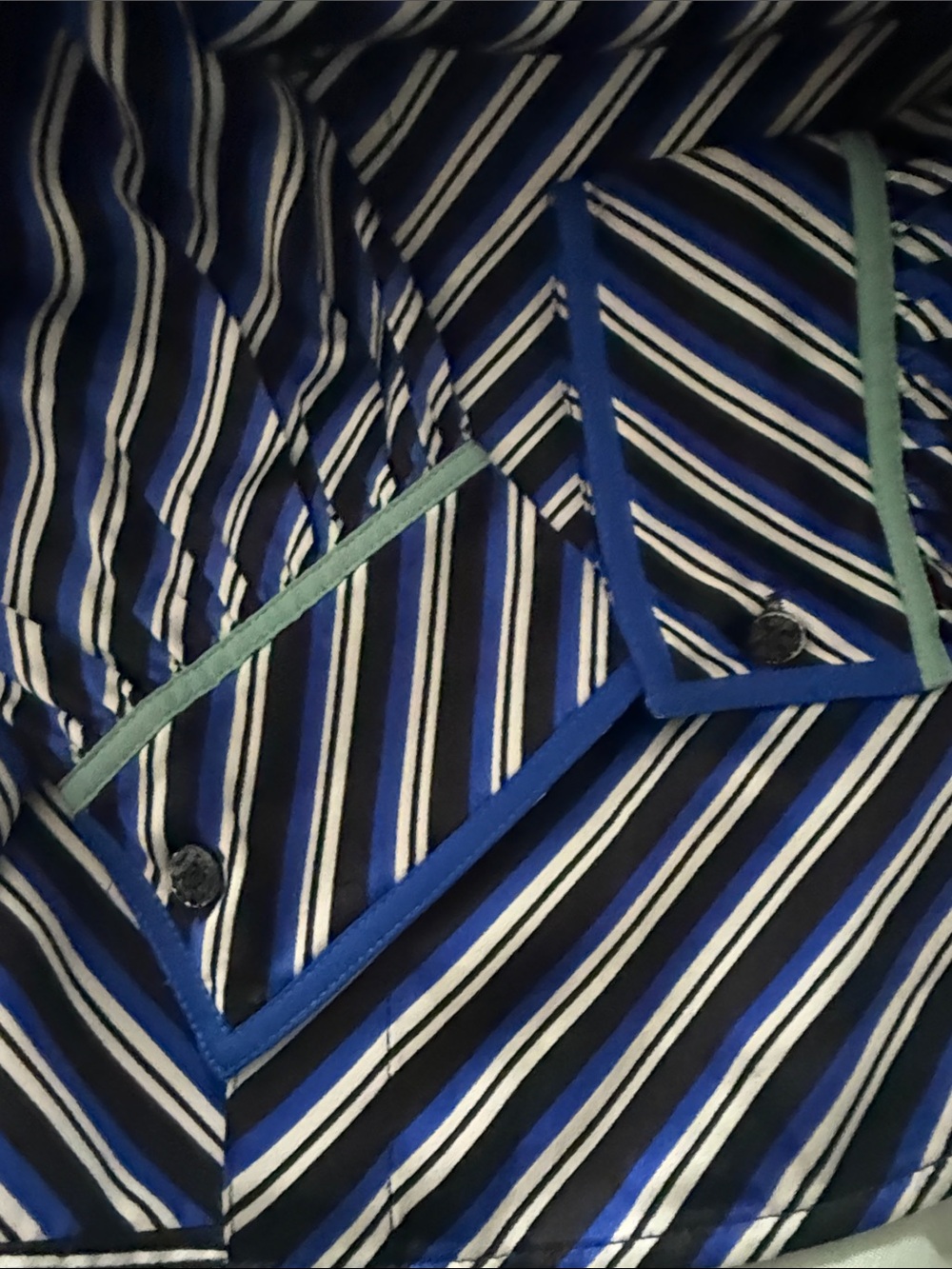 Tory Burch Black, Blue and White Striped Silk Blouse - Picture 6 of 10